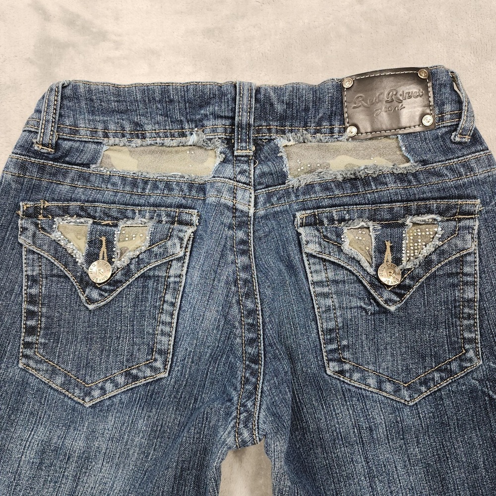 Vintage Red Rivet Jeans Womens 5 Juniors Blue Low Rise Skinny Camo Rhinestone